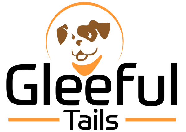 Gleeful Tails logo with a dog illustration on a white background