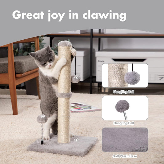 Cat Scratching Post Premium Basics Kitten Scratcher Sisal Scratch Posts With Hanging Ball - Gleeful Tails